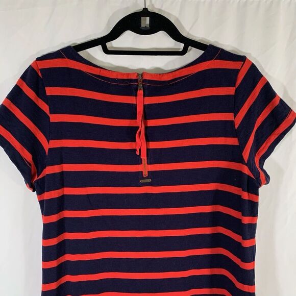 Hatley Knee Length Dress Large Blue Red Striped Round Meck Short Sleeve - Picture 8 of 10
